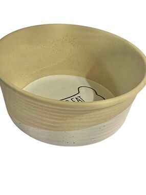 Top Paw Two Tone Ceramic Pet Bowl Gold/Cream “Lets Eat” Bone in Bottom 6” x 3”